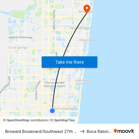 Broward Boulevard/Southwest 27th Avenue to Boca Raton, FL map