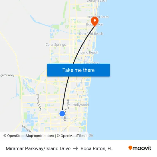 Miramar Parkway/Island Drive to Boca Raton, FL map
