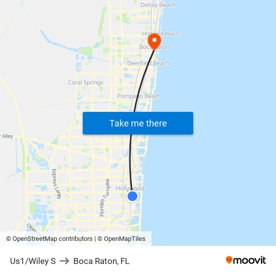 Us1/Wiley S to Boca Raton, FL map
