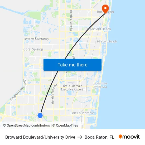 Broward Boulevard/University Drive to Boca Raton, FL map