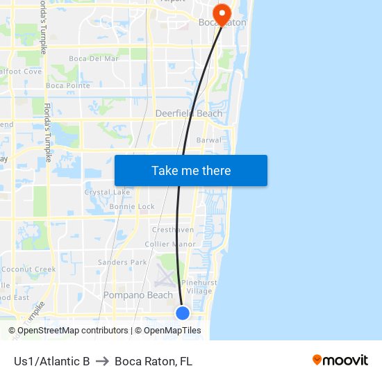 Us1/Atlantic B to Boca Raton, FL map