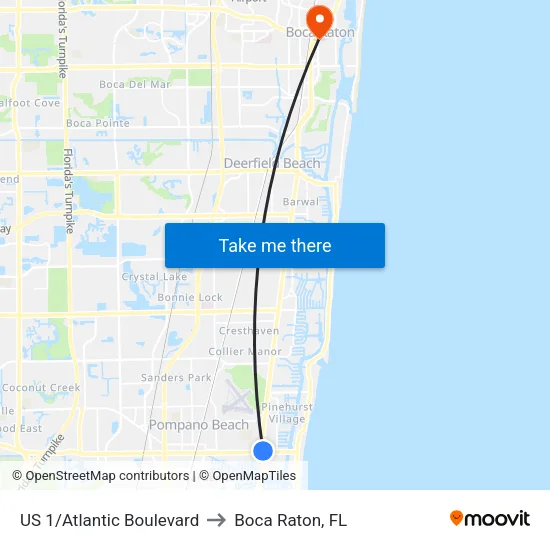 US 1/Atlantic Boulevard to Boca Raton, FL map