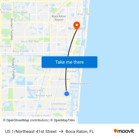 US 1/Northeast 41st Street to Boca Raton, FL map