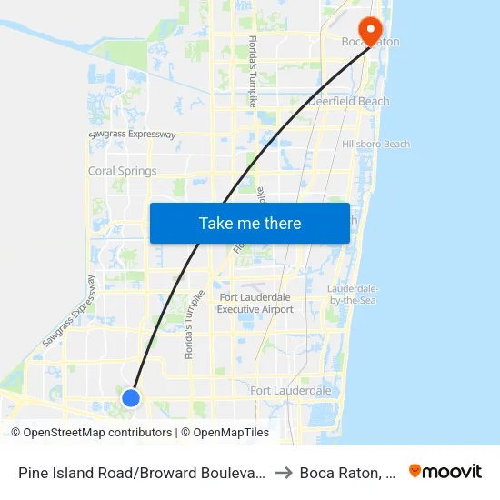 Pine Island Road/Broward Boulevard to Boca Raton, FL map