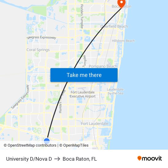 University D/Nova D to Boca Raton, FL map