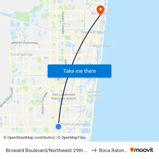 Broward Boulevard/Northwest 29th Avenue to Boca Raton, FL map