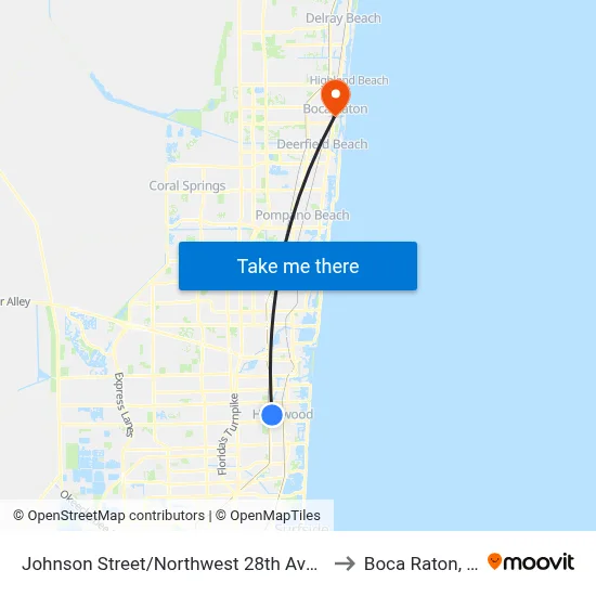 Johnson Street/Northwest 28th Avenue to Boca Raton, FL map