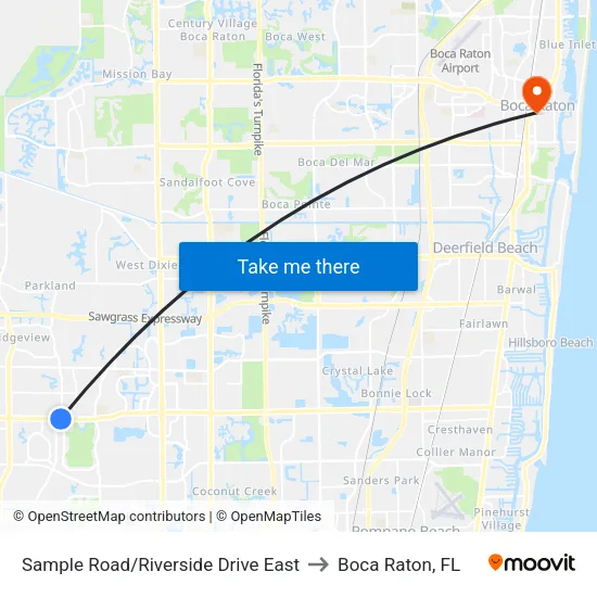 Sample Road/Riverside Drive East to Boca Raton, FL map