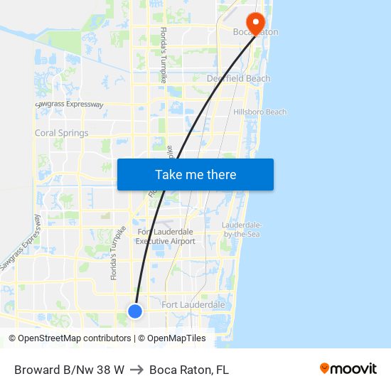 Broward B/Nw 38 W to Boca Raton, FL map