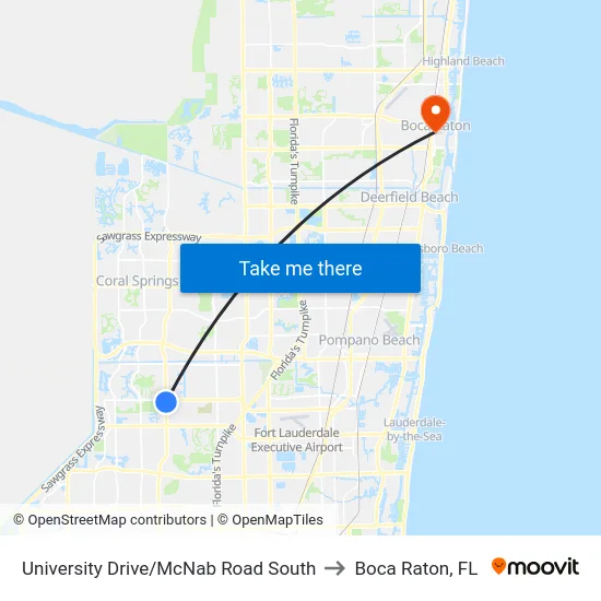 University Drive/McNab Road South to Boca Raton, FL map