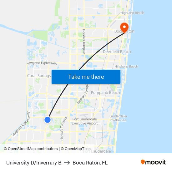 University D/Inverrary B to Boca Raton, FL map