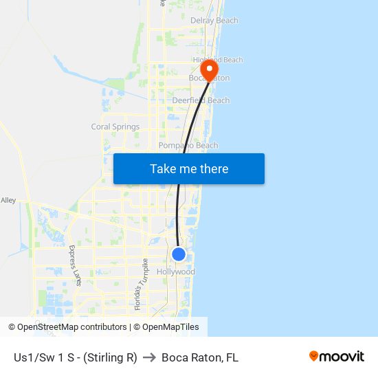 Us1/Sw 1 S - (Stirling R) to Boca Raton, FL map