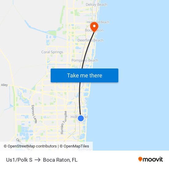 Us1/Polk S to Boca Raton, FL map