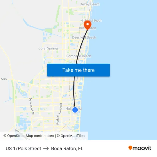 US 1/Polk Street to Boca Raton, FL map
