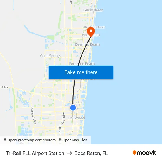 Tri-Rail FLL Airport Station to Boca Raton, FL map