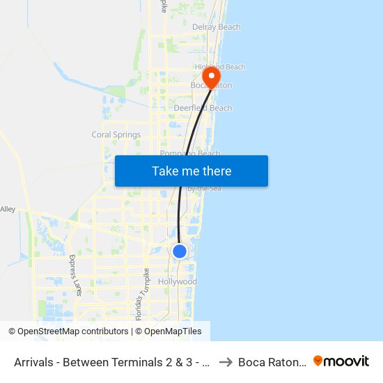 Arrivals - Between Terminals 2 & 3 - Zone F to Boca Raton, FL map