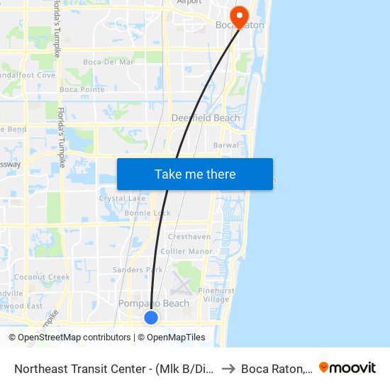 Northeast Transit Center - (Mlk B/Dixie H) to Boca Raton, FL map