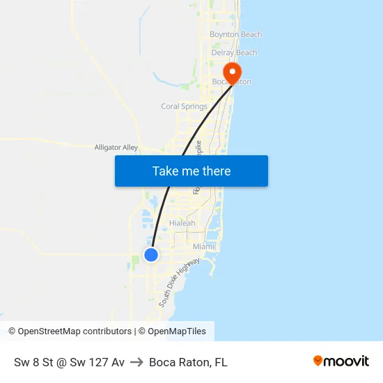 Sw 8 St @ Sw 127 Av to Boca Raton, FL map