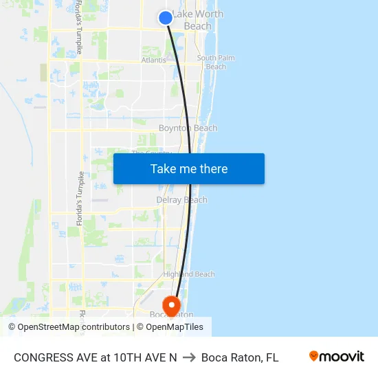 CONGRESS AVE at  10TH AVE N to Boca Raton, FL map