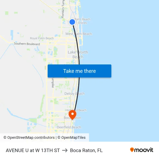 AVENUE U at W 13TH ST to Boca Raton, FL map