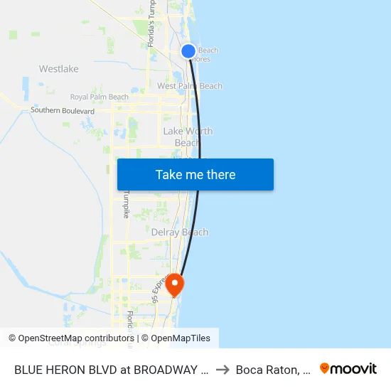 BLUE HERON  BLVD at BROADWAY ST to Boca Raton, FL map