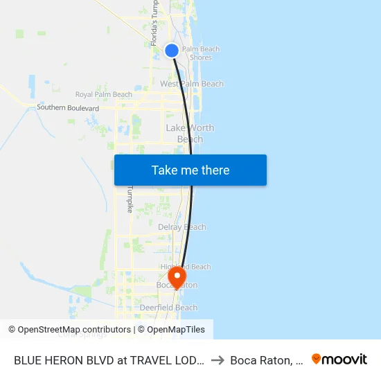 BLUE HERON  BLVD at TRAVEL LODGE to Boca Raton, FL map