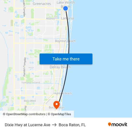 Dixie Hwy at Lucerne Ave to Boca Raton, FL map