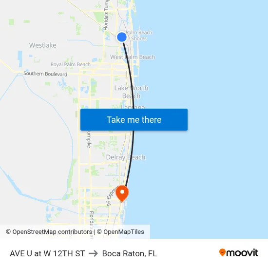 AVE U at W 12TH ST to Boca Raton, FL map