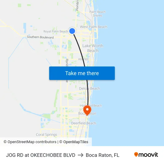 JOG RD at OKEECHOBEE BLVD to Boca Raton, FL map