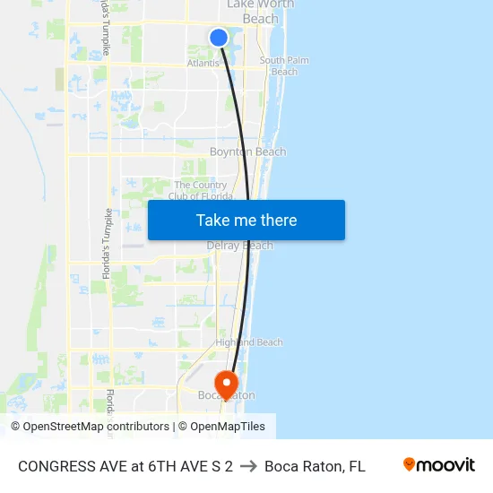CONGRESS AVE at  6TH AVE S 2 to Boca Raton, FL map