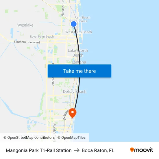 Mangonia Park Tri-Rail Station to Boca Raton, FL map