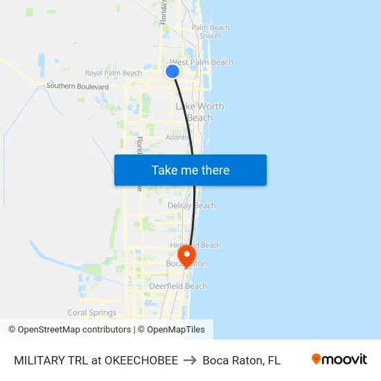 MILITARY TRL at OKEECHOBEE to Boca Raton, FL map