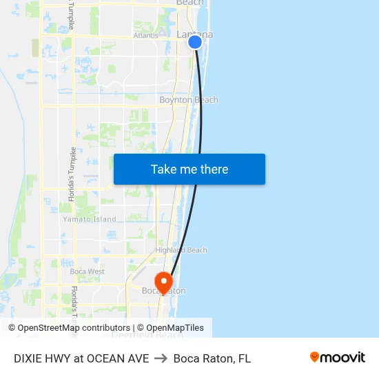 DIXIE HWY at OCEAN AVE to Boca Raton, FL map