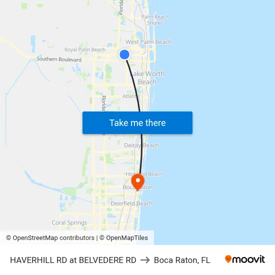 HAVERHILL RD at  BELVEDERE RD to Boca Raton, FL map