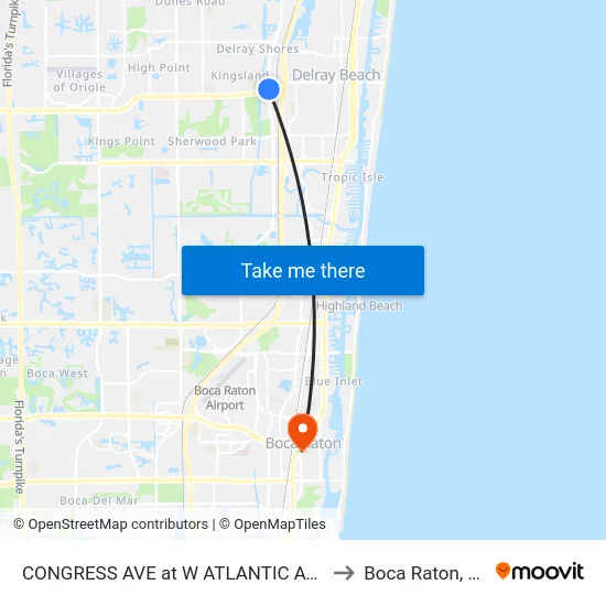 CONGRESS AVE at  W ATLANTIC AVE to Boca Raton, FL map