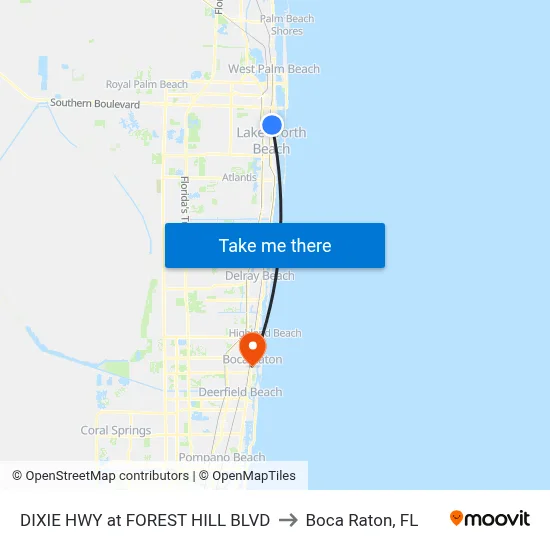 DIXIE HWY at FOREST HILL BLVD to Boca Raton, FL map
