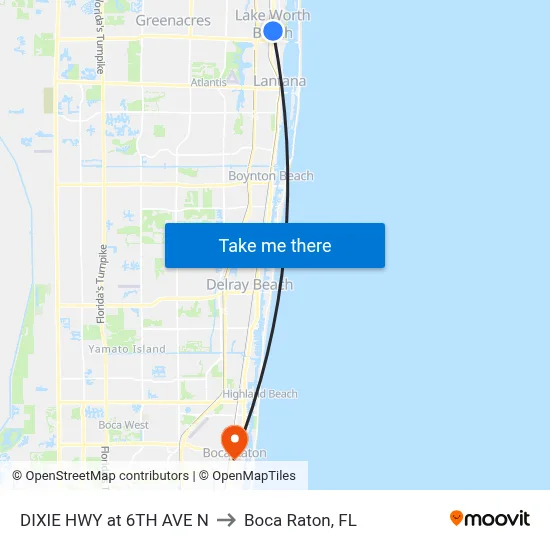 DIXIE HWY at 6TH AVE N to Boca Raton, FL map