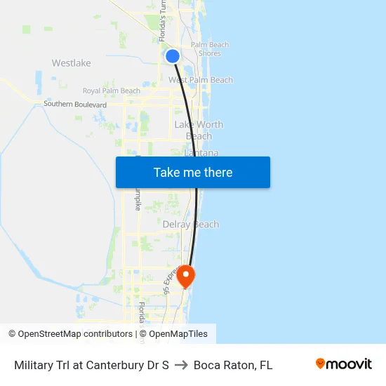 Military Trl at Canterbury Dr S to Boca Raton, FL map