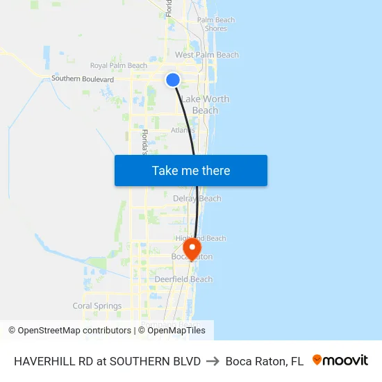 HAVERHILL RD at  SOUTHERN BLVD to Boca Raton, FL map