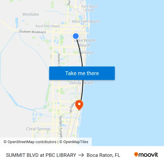 SUMMIT BLVD at PBC LIBRARY to Boca Raton, FL map