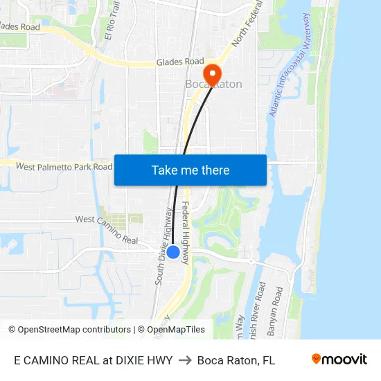 E CAMINO REAL at DIXIE HWY to Boca Raton, FL map