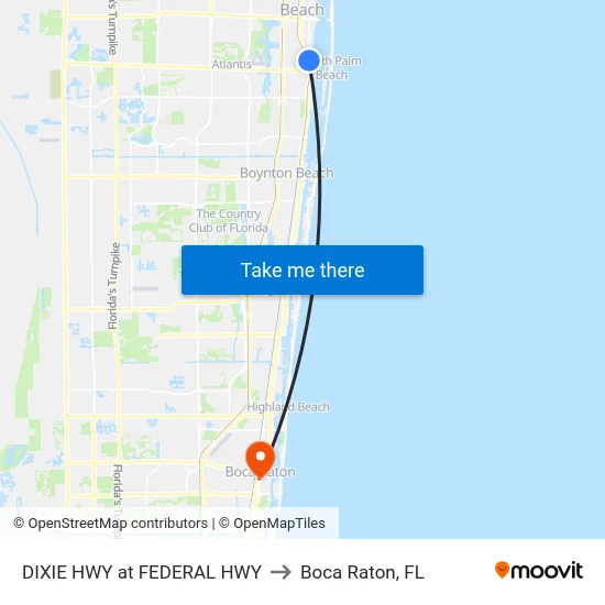DIXIE HWY at FEDERAL HWY to Boca Raton, FL map