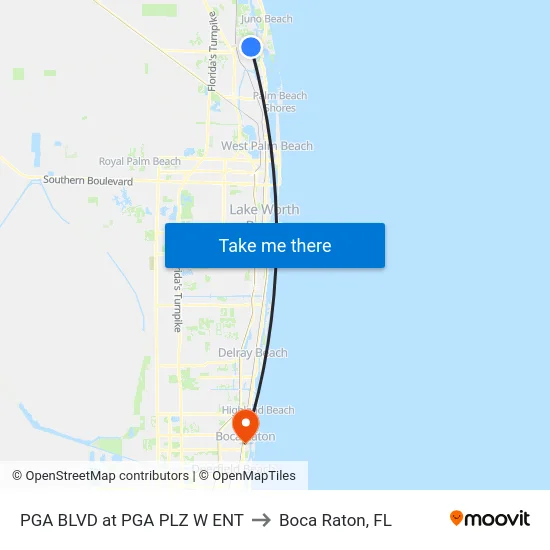 PGA BLVD at PGA PLZ W ENT to Boca Raton, FL map