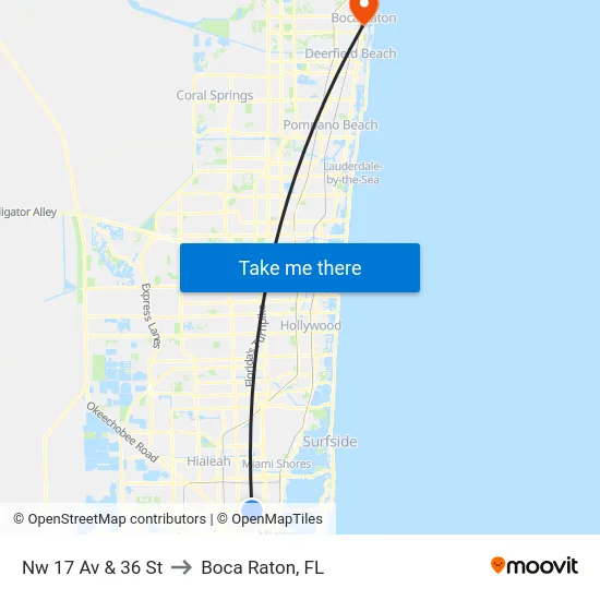 Nw 17 Av & 36 St to Boca Raton, FL map