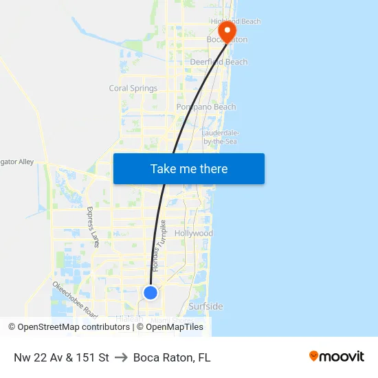 Nw 22 Av & 151 St to Boca Raton, FL map