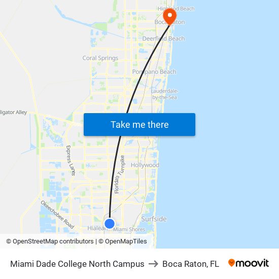 Miami Dade College North Campus to Boca Raton, FL map