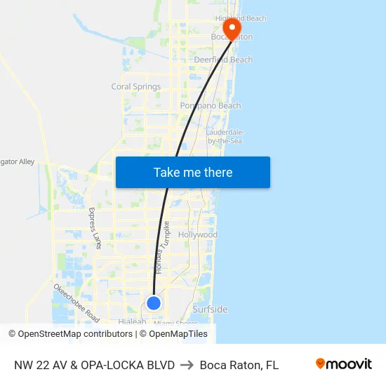 Nw 22 Av & Opa-Locka Blvd to Boca Raton, FL map