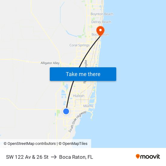 SW 122 Av & 26 St to Boca Raton, FL map