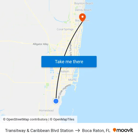 Transitway & Caribbean Blvd Station to Boca Raton, FL map