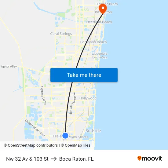 Nw 32 Av & 103 St to Boca Raton, FL map